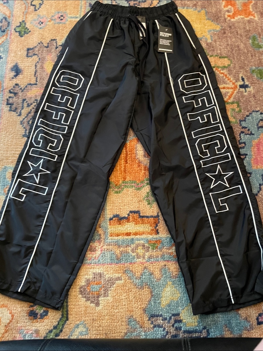 BoohooMAN Black Track Trousers with White Piping - Picture 2 of 4